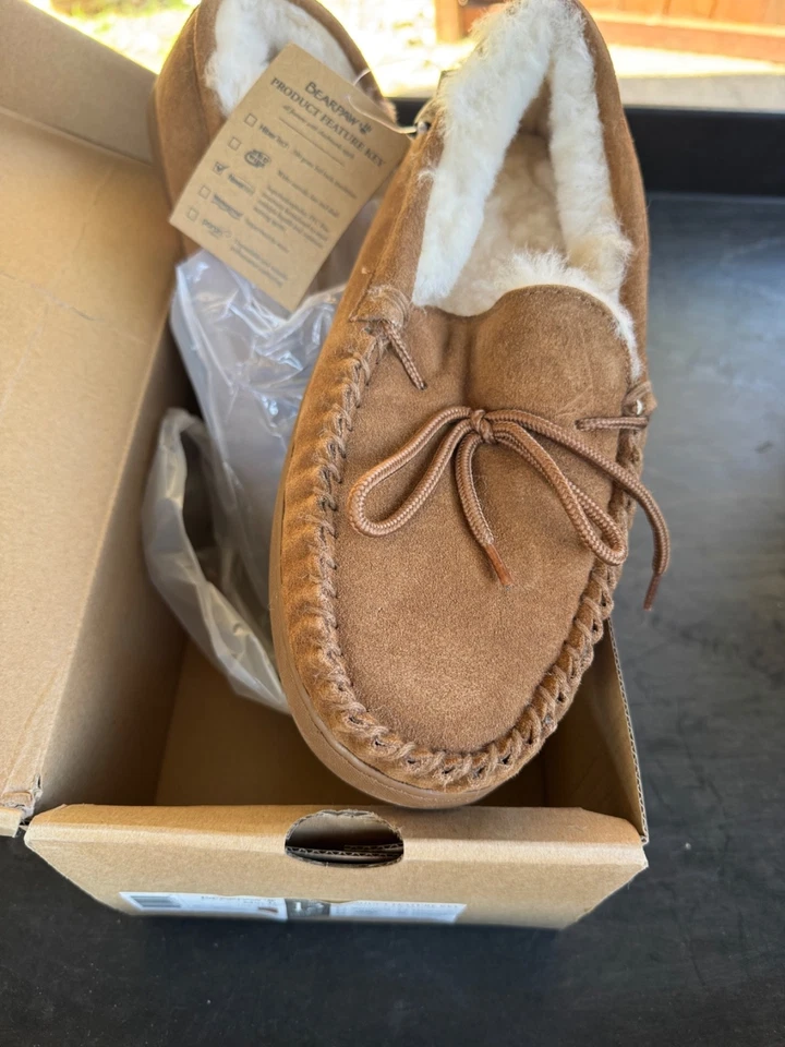 BEARPAW Casual Slippers Mens MOC II Sheepskin 13 D Hickory 1295m