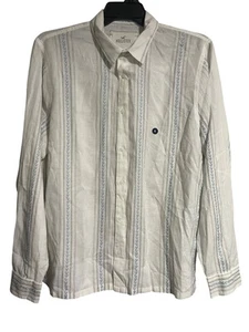 HOLLISTER Mens White Cotton Linen Striped Button Down Shirt Size XL - Picture 1 of 7
