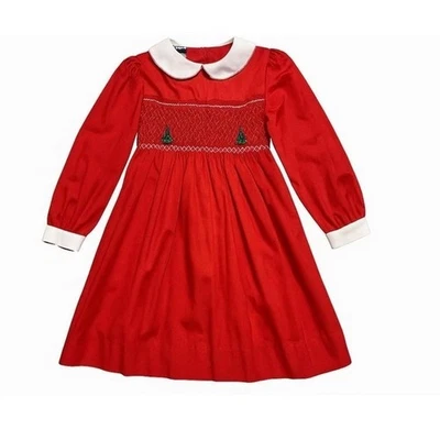 Vestido de Navidad rojo para niña Polly Flinders - Talla 7 - Árboles calados - Manga larga Foto 1 de 4
