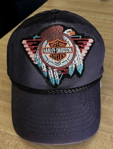 Vintage Harley Davidson Native American Logo Eagle Feathers Snap Back Hat - Picture 1 of 3