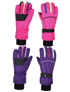 2 Pairs Kids Mittens Children Winter 8 - 14 Years Purple and Pink Stripe Style - Picture 1 of 8