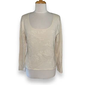 Neiman Marcus Cashmere Ivory Swoop Neck Floral Print LS Sweater Shirt Gr. XL - Bild 1 von 9