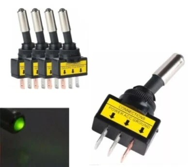 interruttore deviatore ON-OFF a levetta 12v illuminato a led colore verde - Immagine 1 di 2