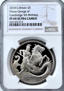 2018 £5 Prince George Proof Five Pound NGC PF69 Great Britain Cu-Ni - Picture 1 of 3