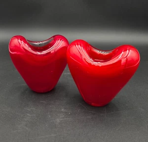 Red Heart Art Glass Candle Holder Set Of 2 Tealight Votive Teleaflora - Picture 1 of 9