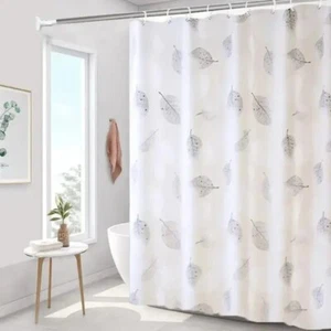 100X180 PEVA Shower Curtain, Waterproof, Leaf Pattern, Rustproof Grommets, Hooks - Picture 1 of 8