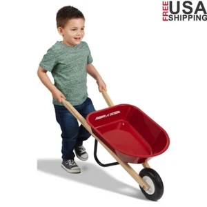 Kids Wheelbarrow Toy Steel Body Garden Toy Cart Durable Wooden Handles Outdoor - Picture 1 of 7