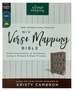 Zondervan NIV Verse Mapping Bible; 2021 Navy Floral Leather Soft; 8 Point - Imagen 1 de 8