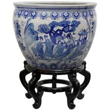 Oriental Furniture Fishbowl 12" Porcelain Ladies Blue White