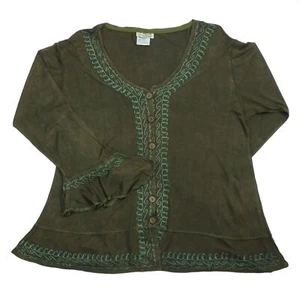 Damen Bluse Shirt Stickerei 3/4 Arm Boho olivgrün - Bild 1 von 19