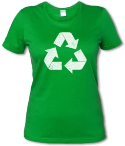 THE BIG GREEN VINTAGE RECYCLE LOGO BANG THEORY GIRLIE SHIRT Sheldon Geek Nerd - Picture 1 of 1