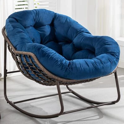 Outdoor Egg-Shaped Rocking Chair Patio Relaxations Anti-Slip with Plush Cushions - Image 1 of 4