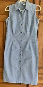 Abito vintage Liz Claiborne Lizwear taglia 10 P blu/bianco Gingham senza maniche colletto - Foto 1 di 8