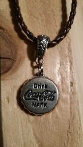 Coca~Cola bottlecap Pendant Necklace on 17" adjustable braided leather cord - Picture 1 of 1