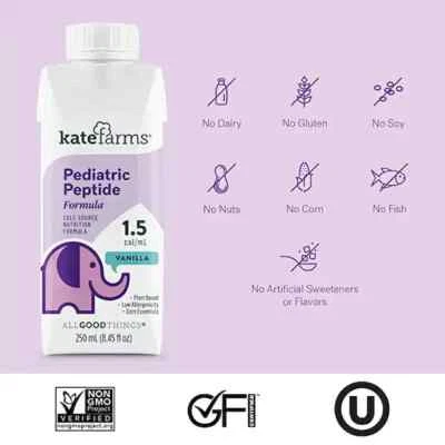KATE FARMS Péptido Pediátrico Orgánico Fórmula 1.5, Vainilla (Paquete de 12) (Fechas Largas) Foto 1 de 4