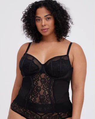 Mujer Torrid SIN FORRO CON AROS BUSTIER - ENCAJE Y MALLA NEGRO Talla 1 14-16 Nuevo con Etiquetas Foto 1 de 4