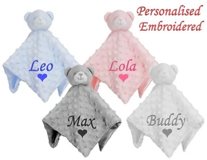 Nombre Personalizado Bebé Edredón Corazón Manta Seguridad Oso de Peluche Regalo Bebés - Imagen 1 de 5