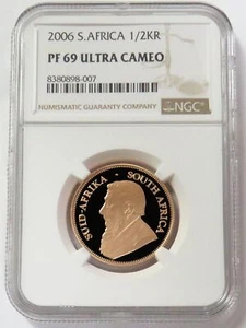 2006 GOLD SOUTH AFRICA 1/2 oz KRUGERRAND NGC PROOF 69 ULTRA CAMEO - Picture 1 of 2