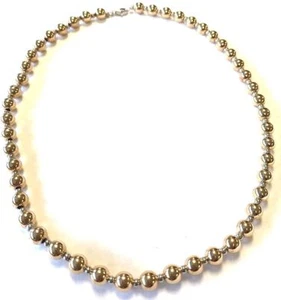 14 Karat Yellow & White Gold Unique Tapered Beaded Ball Chain Necklace 16 in N21 - Picture 1 of 5