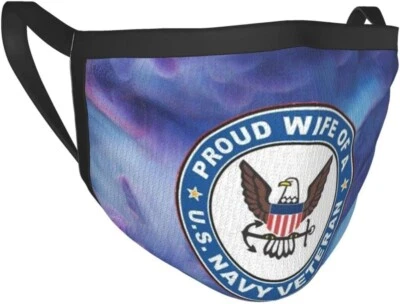 Us Navy Veteran Proud Wife Face Cover with Elastic Earhook - New - Image 1 of 2