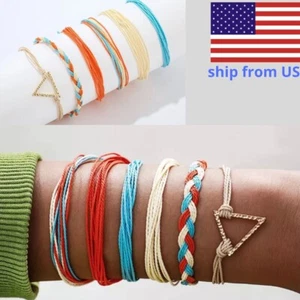 6pz Set Bracciale Catena Corda Colorata per Donna con Ciondolo Triangolo Amicizia - Foto 1 di 5