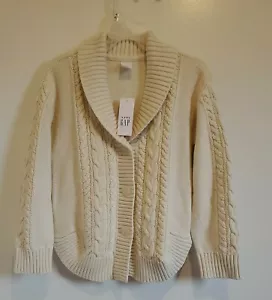 BABY GAP Long Sleeve Cable Knit Cardigan Sweater, Toddler 5 Years, Beige, New. - Picture 1 of 6