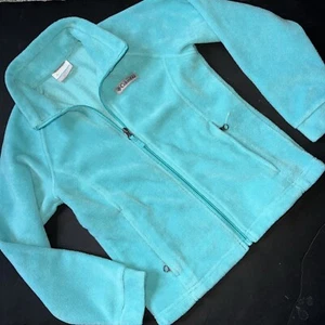 COLUMBIA youth girls Full-zip JACKET SWEATER S 7/8 TURQUOISE blue Green FLEECE - Picture 1 of 6