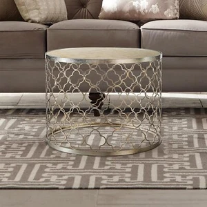 AloaDecor 22W Capiz Seashell Round Coffee Table - French Distressed Metal - Picture 1 of 7