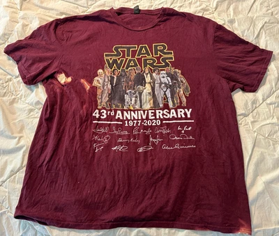 STAR WARS 43RD ANNIVERSARY 3XL XXXL SHIRT DARTH VADER C3PO CHEWY CAST SIGNATURES - Image 1 of 4