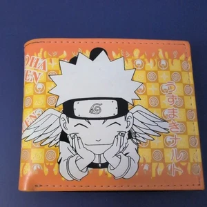 Cartera Bi Plegable Anime SASUKE & NARUTO 4x4.5" Naranja Amarillo Plisado Usada  - Imagen 1 de 8