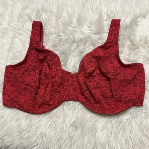 Cacique 44H Bra Red Lace Underwire Back Closure Semi Sheer - Picture 1 of 7