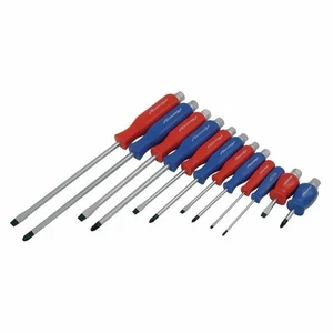 12PC POUND THRU SCREWDRIVER SET Hex Head Go Through Magnetic Tips Pozi+Flat - Picture 1 of 2