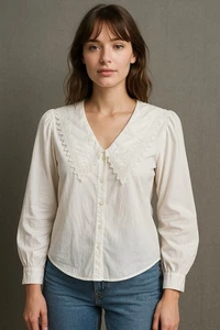 Vintage Style weiße Spitzenbluse Damen 8 romantisch Cottagecore Top - Bild 1 von 9