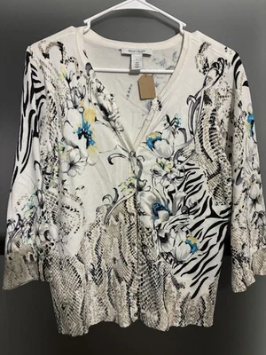 Casa Blanca Mercado Negro Damas Manga 3/4 Floral Botón Frontal Cargidan - Talla L Foto 1 de 4