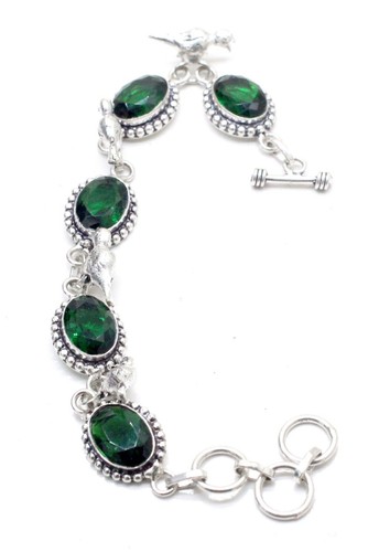VALENTINO 925 Sterling Silver Chrome Diopside Gemstone Handmade Jewelry Bracelet Size 7 8