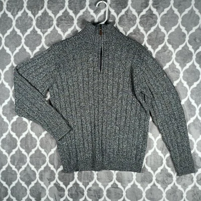 Suéter Oscar de la Renta Para Hombres XL Gris Media Cremallera Acanalado Tejido Mármol Pullover Foto 1 de 4