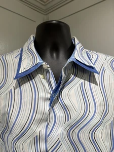 COOGI  Shirt Men 2XL Blue White Striped Button-Down Long Sleeve EUC - Picture 1 of 11