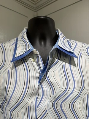 Camisa COOGI Hombre 2XL Azul Blanco Rayas Abotonada Manga Larga Usada en Excelente Condición Foto 1 de 4