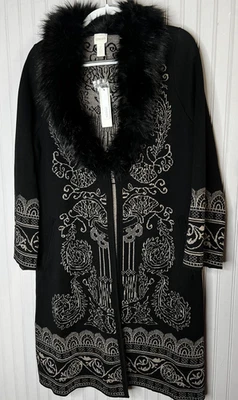 Chico's Suéter Chaqueta Mujer 2 Negro Metálico Jacquard Imitación Piel Cuello Foto 1 de 4