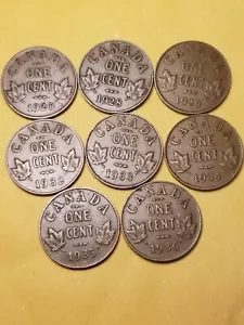 Canada King George V Small Cents Collection Of 8 Pennies 1920,28,29,32 To 36 . - Bild 1 von 2