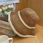 Summer Beach Cap UV Protection Pearl Sun Visor Straw Cap Bucket Hat Panamas Hat