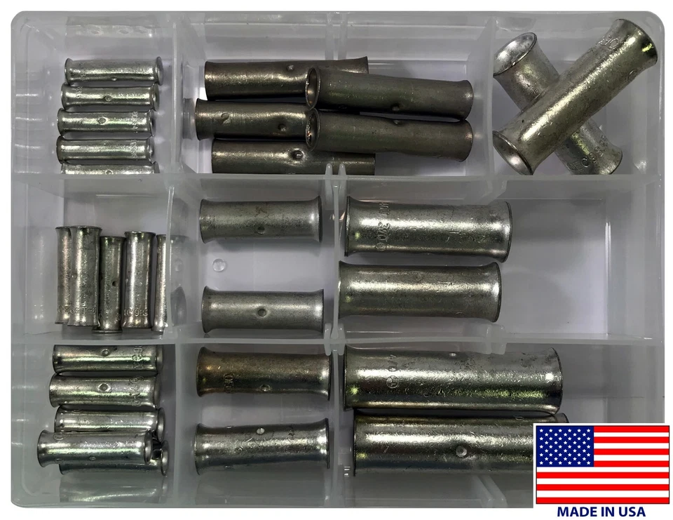 30 Piece Large Gauge Tinned Copper Butt Splice Connector 8 to 4/0 AWG Assortment - Image 1 of 3