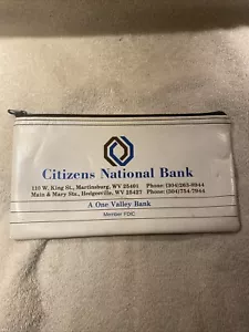 Citizens National Bank Cash Vinyl Zippered Deposit Bag, West Virginia - Picture 1 of 12