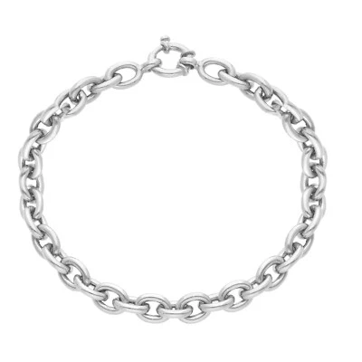 18K WHITE GOLD BRACELET 20cm 7.9", ROUND CIRCLE ROLO BIG OVAL LINKS 8.5x6.5mm - Image 1 of 4