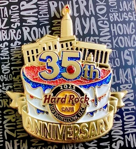 2025 HARD ROCK CAFE WASHINGTON DC 3D 35TH ANNIVERSARY RUBY GEMSTONE LE PIN - Imagen 1 de 4