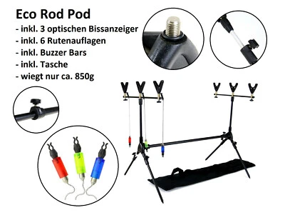 TACKLE SHOP HEINZ Karpfen Rod Pod + opt. Bissanzeiger + Buzzerbar + Rutenauflagen + Tasche ECO