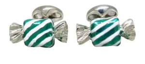 Green Enamel Sterling Silver Sweet Amazing Candy Cuff Links For Men's  - Picture 1 of 4