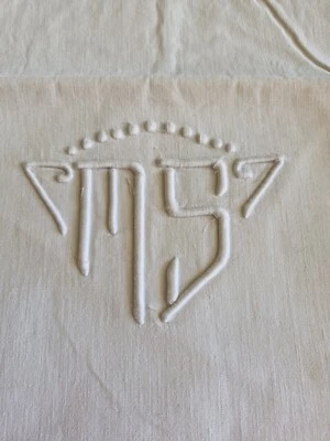 Ancien drap en métis monogramme MS jours  drap 02 ref 919 - Photo 1/4