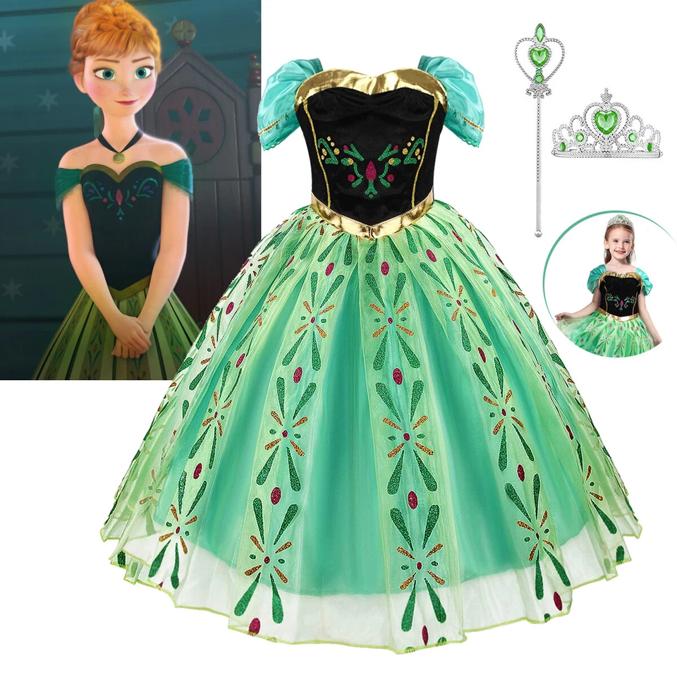 Girls Kids Party Costume Frozen Anna Fancy Dress Up Princess Role Cosplay Outfit - Image 1 of 4