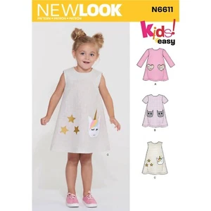 New Look Easy CUCIRE PATTERN N6611 Abiti Novità Bambino-Gatto,Cuore,Unicorno 3-8 - Foto 1 di 5